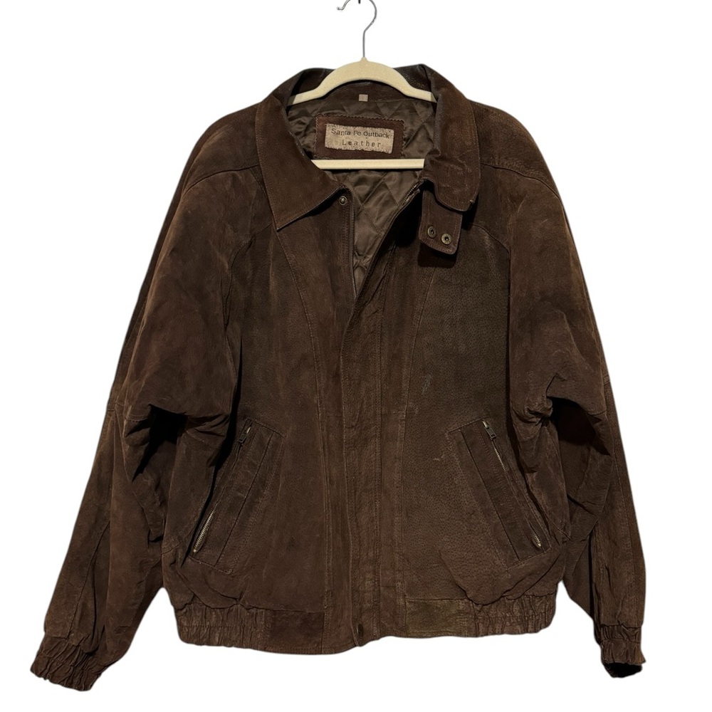 Vintage Santa Fe Out ack Brown Genuine Leather DESTROYED Bomber Jacket Coat 2XL